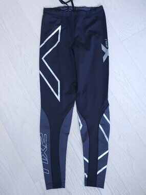 2XU Women’s Compression Leggings Black Grey Reflective Running Tights Size M